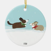 Het vallen in de sneeuw keramisch ornament (Voorkant)