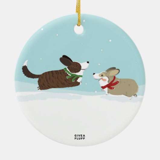 Het vallen in de sneeuw keramisch ornament (Achterkant)