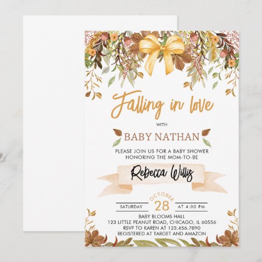 Het vallen in de Uitnodiging van het Baby shower v (Voorkant / Achterkant)