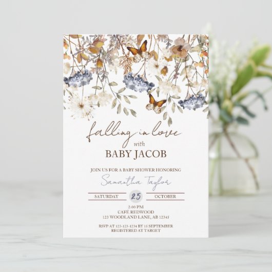 Het vallen in de Uitnodiging van het Baby shower v (Staand voorkant)