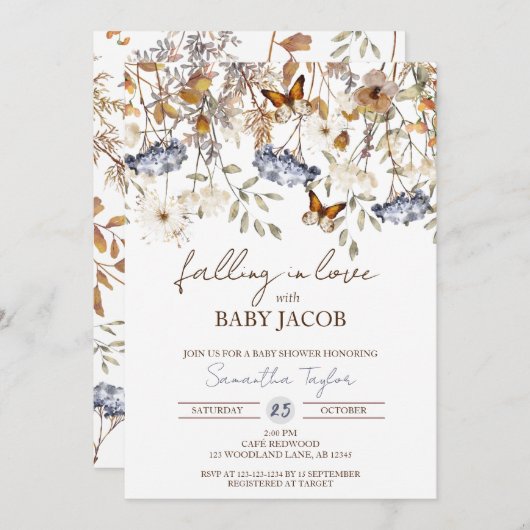 Het vallen in de Uitnodiging van het Baby shower v (Voorkant / Achterkant)