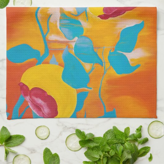 Het vallen Persimmons in Geel Theedoek (Gevouwen)