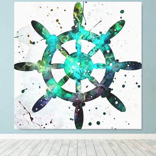 Het vangt wiel in blauwe groene oceaankleuren canvas afdruk (Insitu (Houten vloer))