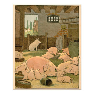 Het Varken en de Biggetjes van de moeder op het Foto Afdruk