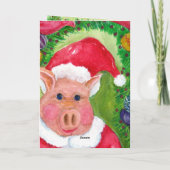 Het Varken van de kerstman met Lint & Kerstmis van Feestdagen Kaart (Achterkant)