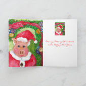 Het Varken van de kerstman met Lint & Kerstmis van Feestdagen Kaart (Binnen)