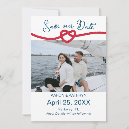 Het vastbinden van de knoop Chique nautische foto Save The Date (Voorkant)