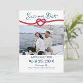 Het vastbinden van de knoop Chique nautische foto  Save The Date (Staand voorkant)