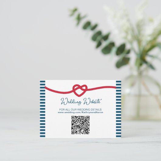 Het vastbinden van de knoop nautische bruiloft informatiekaartje (Staand voorkant)