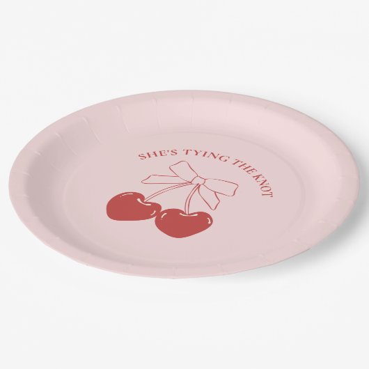 Het vastbinden van de knoop Roze Coquette Paper Bo Papieren Bordje (Gekanteld)