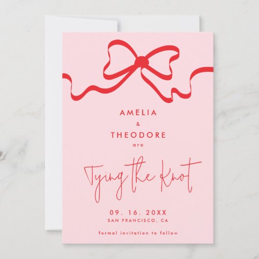 Het vastbinden van de knoop Roze Rode Boog Save th Kaart (Voorkant)