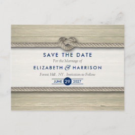 Het vastbinden van de knoop rustieke strand bruilo aankondigingskaart