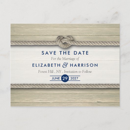 Het vastbinden van de knoop rustieke strand bruilo aankondigingskaart (Voorkant)