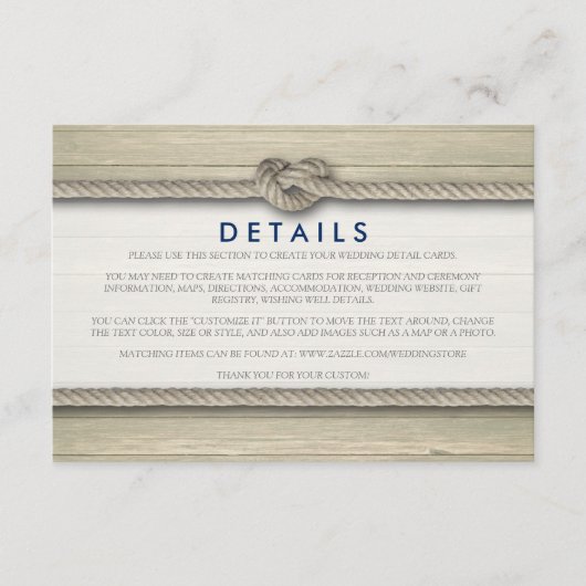 Het vastbinden van de knoop rustieke strand bruilo informatiekaartje (Voorkant)