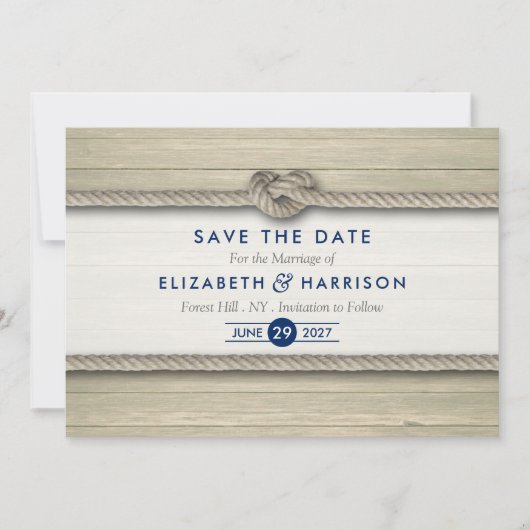 Het vastbinden van de knoop rustieke strand bruilo save the date (Voorkant)