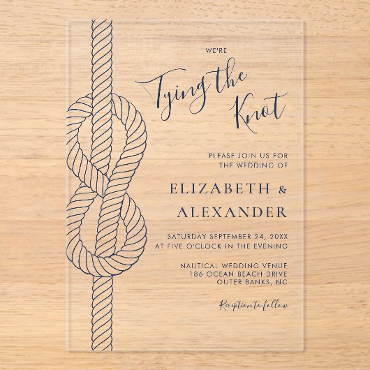 Het vastbinden van de knoop touw nautische bruilof acryl uitnodigingen (Voorkant)