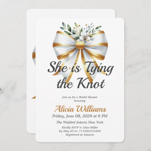 Het vastbinden van de Knoop White Bow Floral Vrijg Kaart (Voorkant / Achterkant)