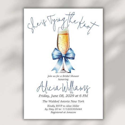 Het vastbinden van de Knot Blue Bow en Prosecco Vr Kaart