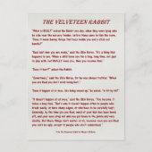 Het Velveteen konijn - Wat is er echt?  Briefkaart (Voorkant)