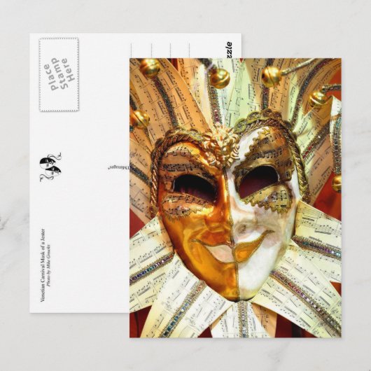 Het Venetiaanse Masker van de Nar van Carnaval met Briefkaart (Voorkant / Achterkant)