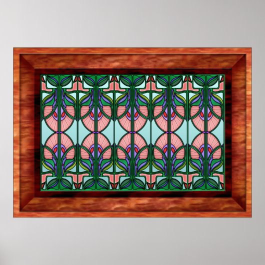 Het venster Art Nouveau Framed Glas in lood Poster (Voorkant)