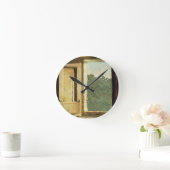 Het venster (olie op canvas) ronde klok (Huis)