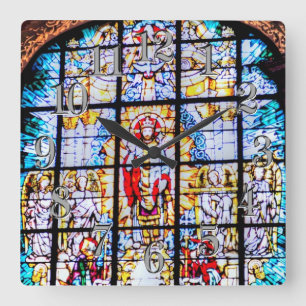 Het Venster van de Kerk van het Glas in lood, Vierkante Klok