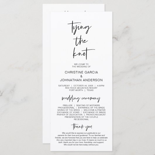 Het verbinden van de knoop, het Moderne Minimale P Programmakaart (Voorkant / Achterkant)