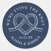 Het verbinden van de Knot Rope Heart Nautical Navy Ronde Sticker (Voorkant)