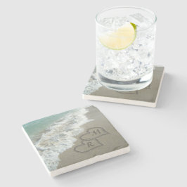 Het verbinden van Hart op het Zand van de Beach Stenen Onderzetter