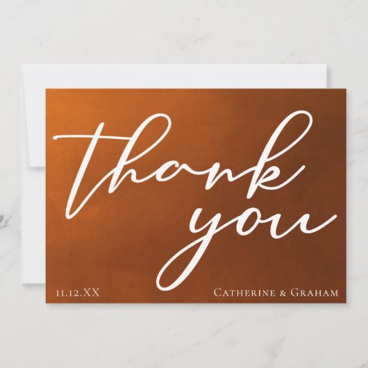 Het verbrande Oranje Eenvoudige Manuscript Rustic  Bedankkaart (Voorkant)