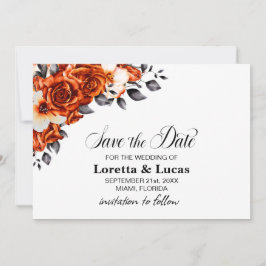 Het verbrande Oranje Roos Floral Wedding sparen de Save The Date
