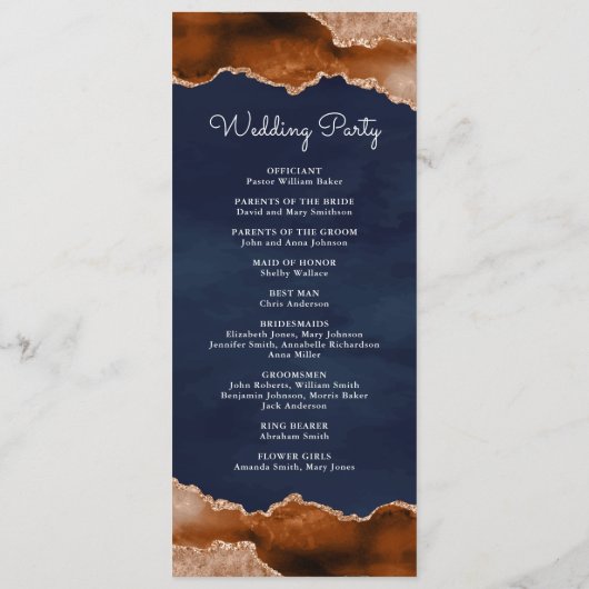 Het verbrande Oranje Terracotta Agate Marble Navy  Programmakaart (Achterkant)