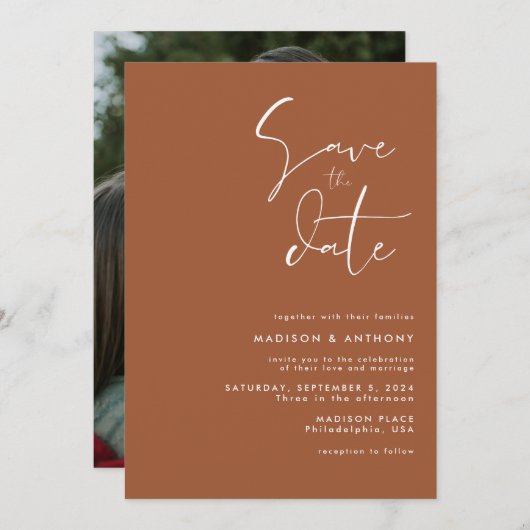 Het verbrande Oranje Terracotta Modern Minimalist Kaart (Voorkant / Achterkant)