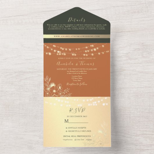 Het verbrande Oranje Terracotta Wedding All In One Uitnodiging (Binnen)