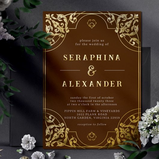 Het verbrande Sinaasappel Sienna en Gold  Fall Wed Folie Uitnodiging