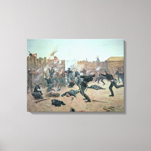 Het verdedigen van de Fort: Indiërs vallen een Am Canvas Afdruk