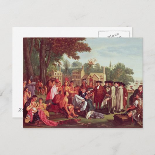 Het Verdrag van William Penn met de Indiërs in 168 Briefkaart (Voorkant / Achterkant)