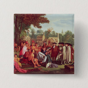 Het Verdrag van William Penn met de Indiërs in 16 Vierkante Button 5,1 Cm