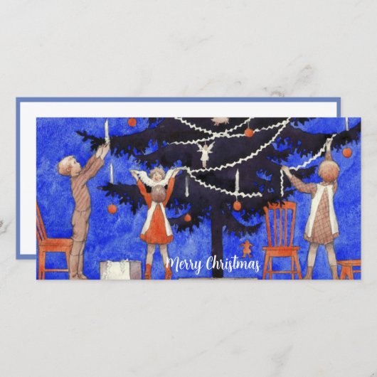  Het verfraaien van de Kerstboom Feestdagenkaart (Voorkant / Achterkant)