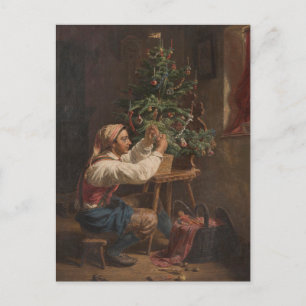 Het verfraaien van de Kerstboom  Schilderij Feestdagenkaart