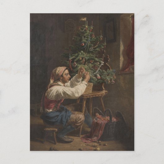 Het verfraaien van de Kerstboom  Schilderij Feestdagenkaart (Voorkant)