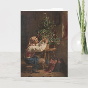 Het verfraaien van de Kerstboom  Schilderij Kaart