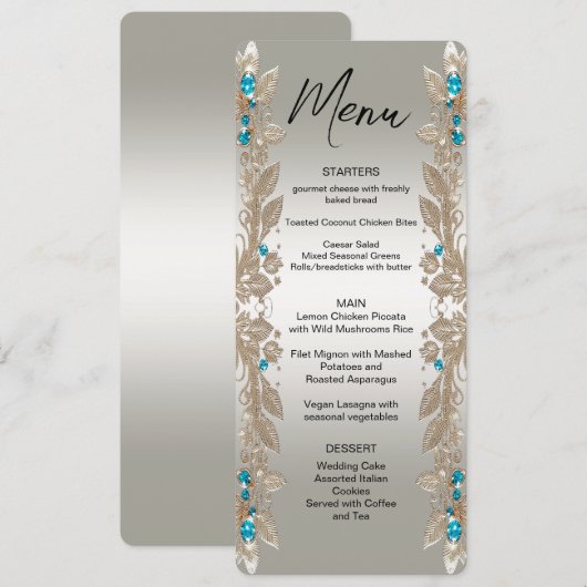 Het verfraaien van Gold Blue Stones Menu (Voorkant / Achterkant)
