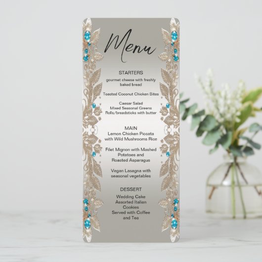 Het verfraaien van Gold Blue Stones Menu (Staand voorkant)