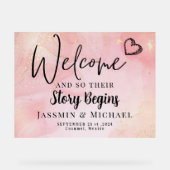Het verhaal begint Elegant Huwelijk Welkom Acryl T Acryl Bord (Voorkant)