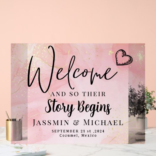 Het verhaal begint Elegant Huwelijk Welkom Acryl T Acryl Bord (Huwelijk)