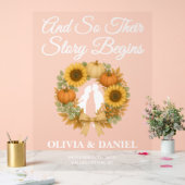 Het verhaal begint Pumpkin Krans Fall Wedding Welk Acryl Bord (Huwelijk)