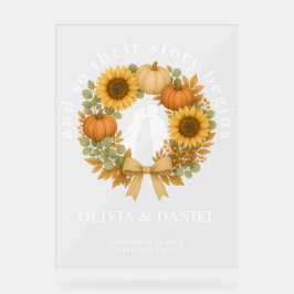 Het verhaal begint Pumpkin Krans Herfst Huwelijk W Acryl Bord