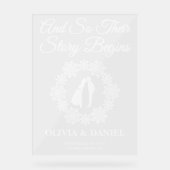 Het verhaal begint Snowflake Winter Wedding Welkom Acryl Bord (Voorkant)